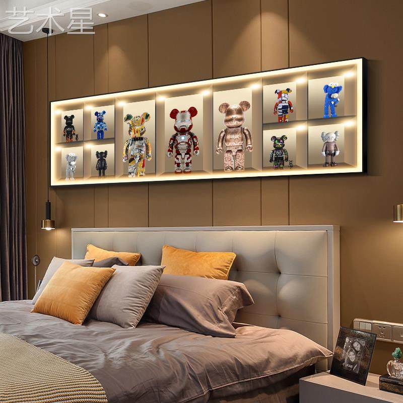 kaws暴力KY-202熊沙发景墙背装饰画led灯轻奢客厅挂画卧带室横一