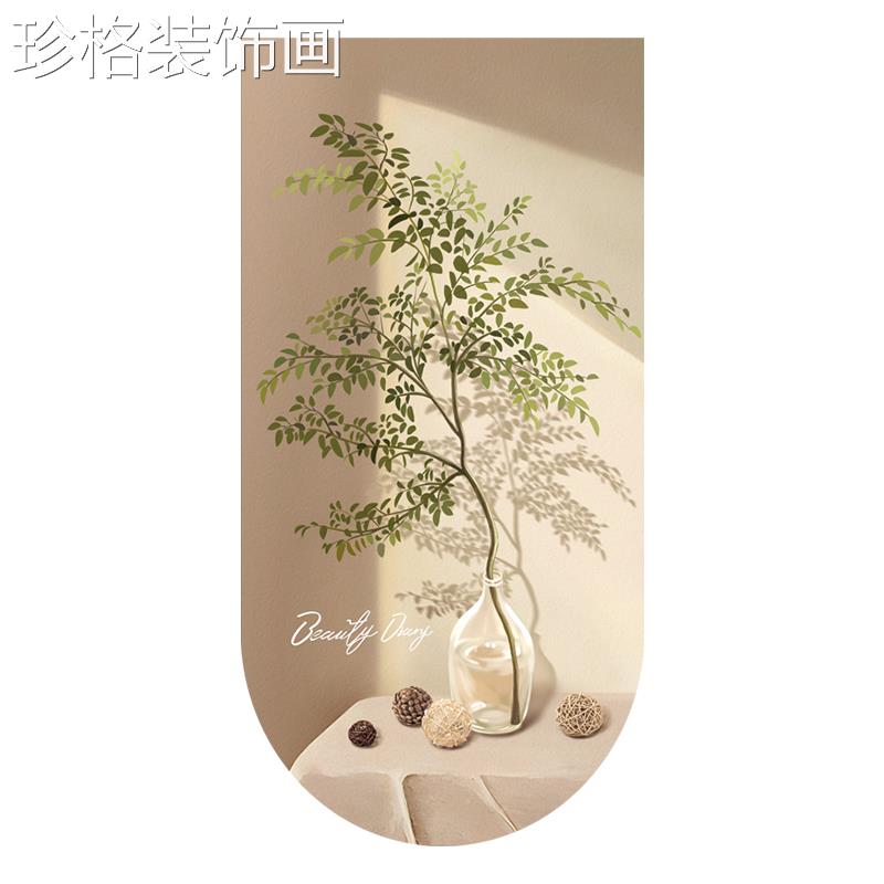 E现代北欧入玄关装饰画户级感绿LWJH-003植花卉LD灯画客厅走廊高图片
