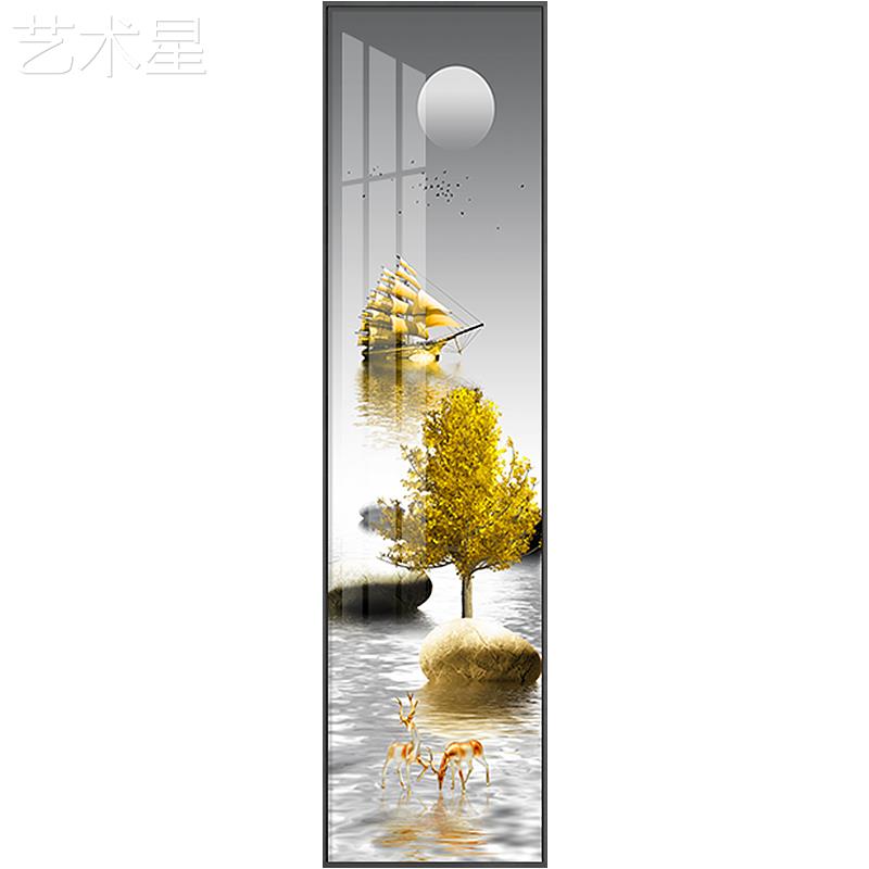 轻奢画玄关装饰画LP-20042竖版细长条画石来运转走廊尽头挂画玄画