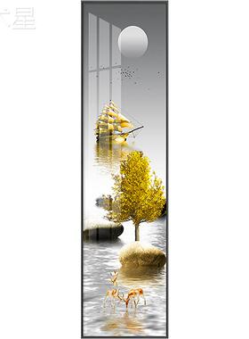 轻奢画玄关装饰画LP-20042竖版细长条画石来运转走廊尽头挂画玄画