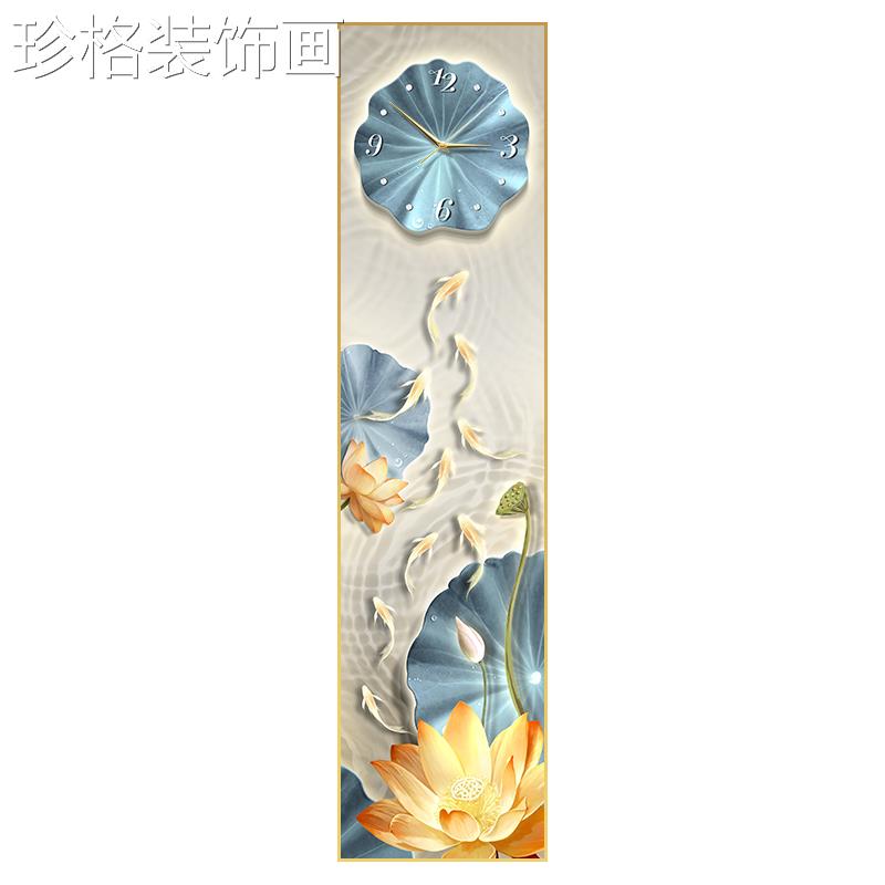 现代入轻奢户玄关装带饰画九鱼图钟表荷花挂高级感画走廊FXJH-010图片