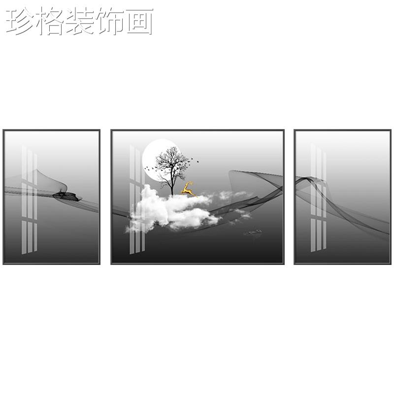 现代晶简约客YYZT-002厅装饰画轻奢大气抽瓷象发背景墙挂画三沙联图片
