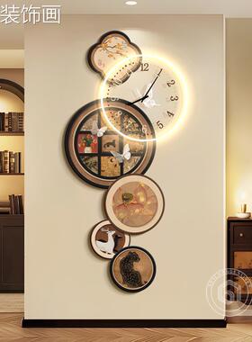中古风入户道玄关装饰挂钟高画级感时钟表挂墙发光复古廊过挂H062