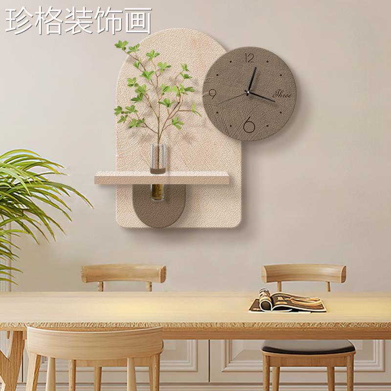 奶油原木0风餐厅装饰新画带钟表立体岩砂画224HJR-2024款水培客厅图片