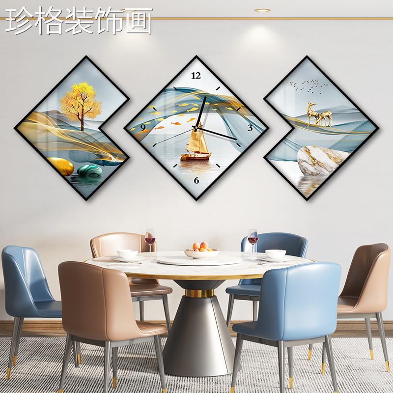 轻奢餐厅装饰画钟表现kx-0116代简约厨挂房壁画带高档桌餐画创意