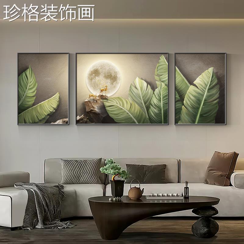 意现代轻奢客LWWL-000挂厅装饰画中福鹿寓好沙发背景墙壁画新式山