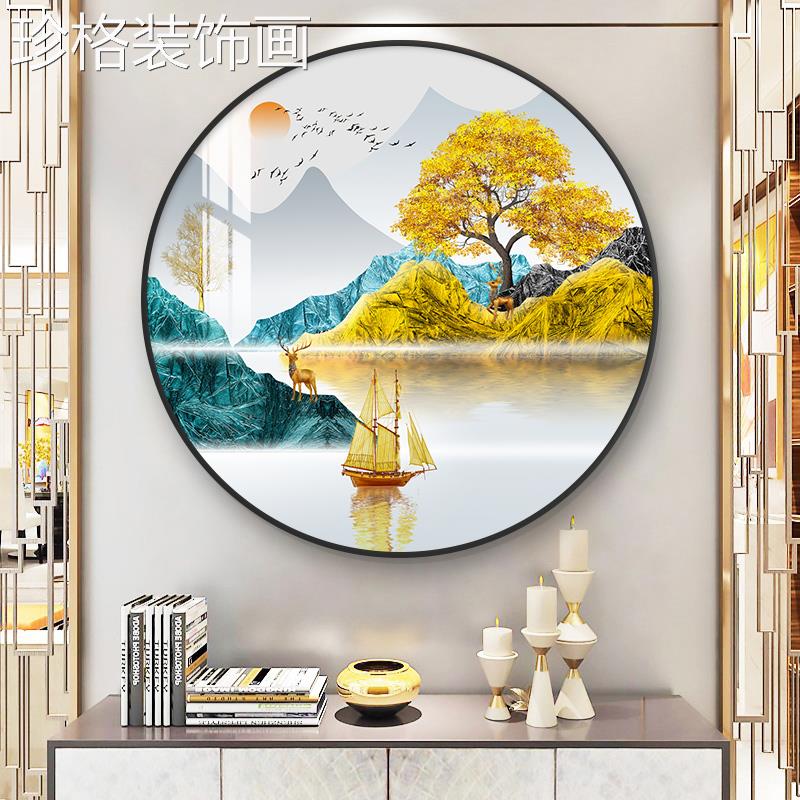 道入户圆形玄关装饰画2022新石款来运转壁画走廊过进门00274画正图片