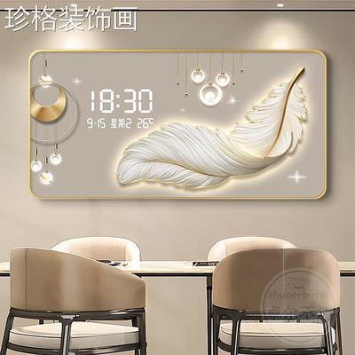 0922-1毛插电子钟表挂客时餐厅装钟羽饰画创意led灯可夜视表挂墙