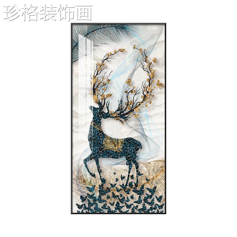 客厅玄装饰关画孔雀幻挂画新瓷中式走廊过道装饰画晶画竖版00037图片