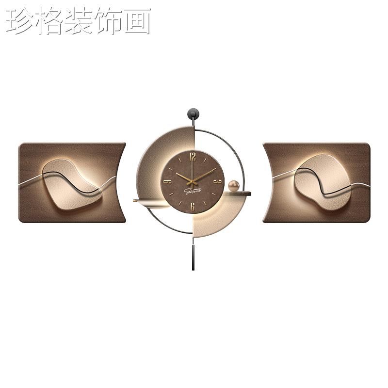 来运139高转客厅装饰画带石钟表级大气沙发背景墙三联组合挂感钟