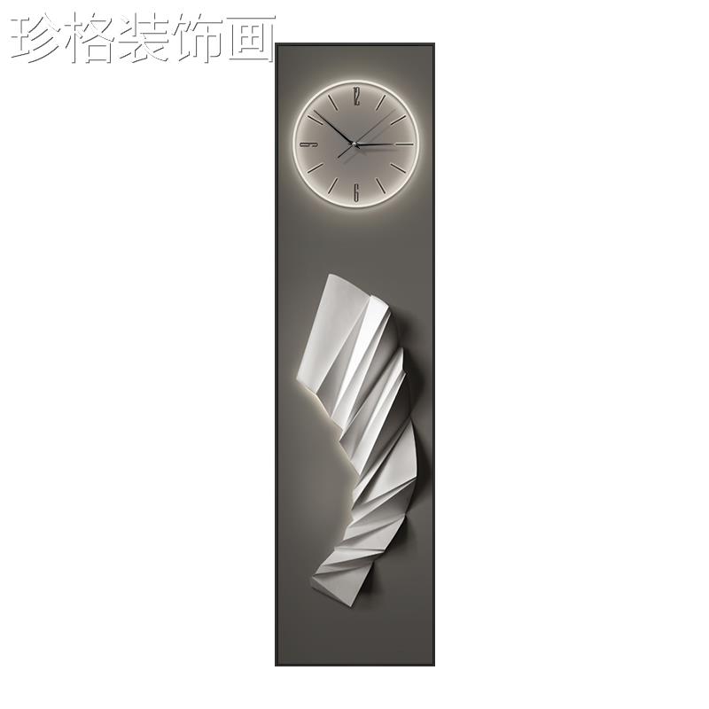 现代简约高画入户玄关装饰轻奢级感挂画抽带钟表象几何走廊过LWWY图片