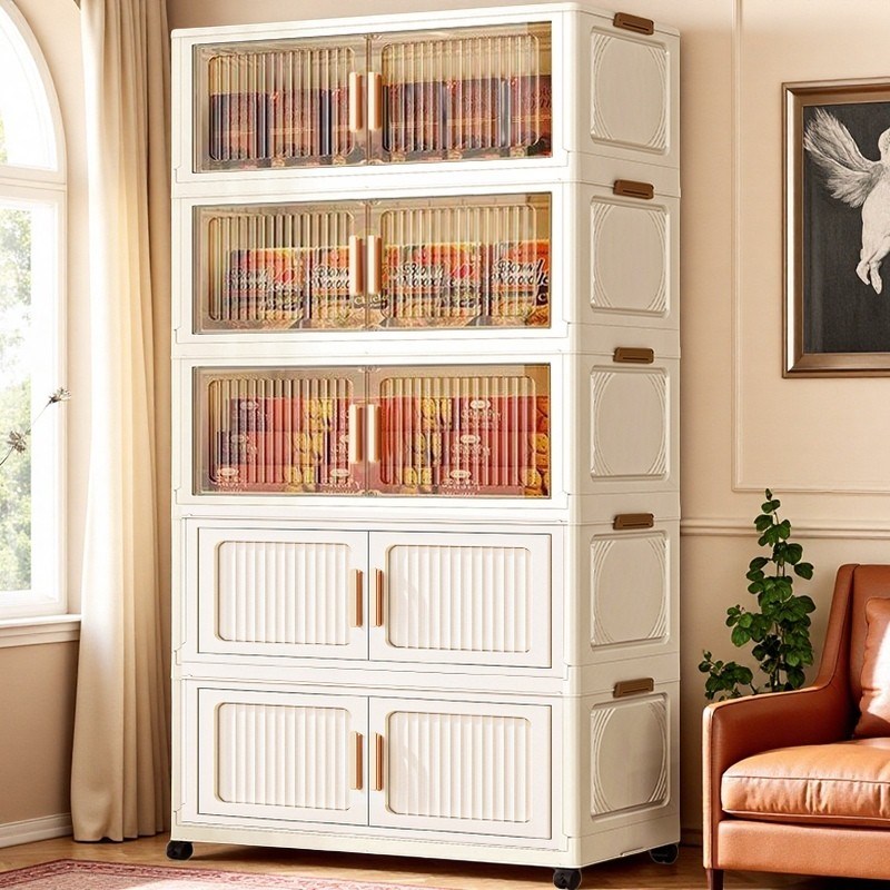 【618大促】HQ 80cm【三-五层】可折叠免安装收纳柜家用杂物零食