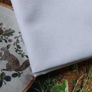 加密素色棉麻布娃衣面料 欧式刺绣丝带绣底布 棉麻布