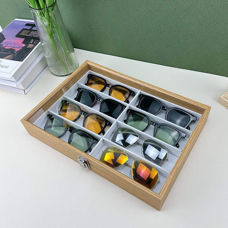 简约木制眼镜收纳盒柜台直播展示收纳箱眼镜展示架子墨镜箱子防尘