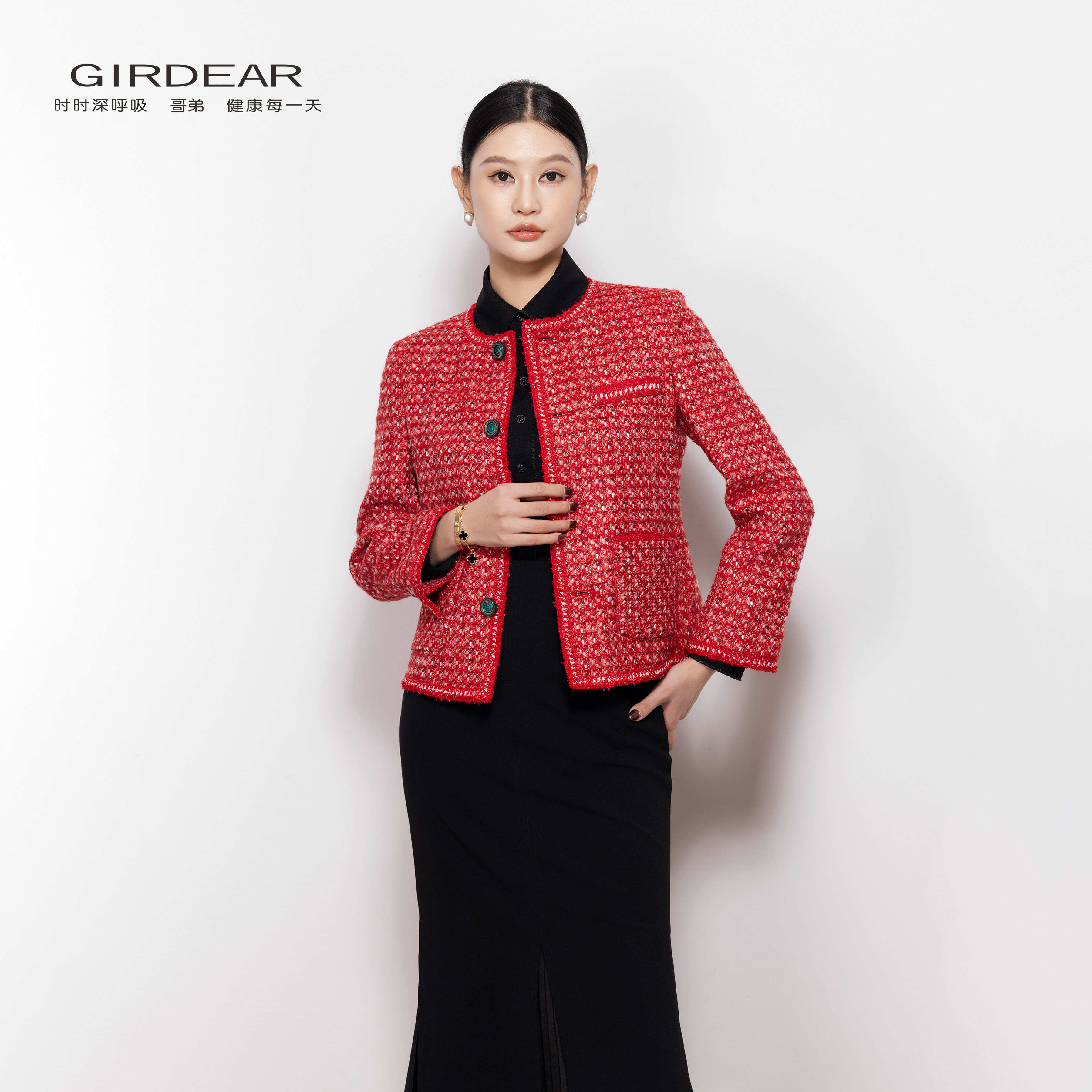 Girdear/哥弟秋冬轻奢时尚气质经典长袖小香风外套14004