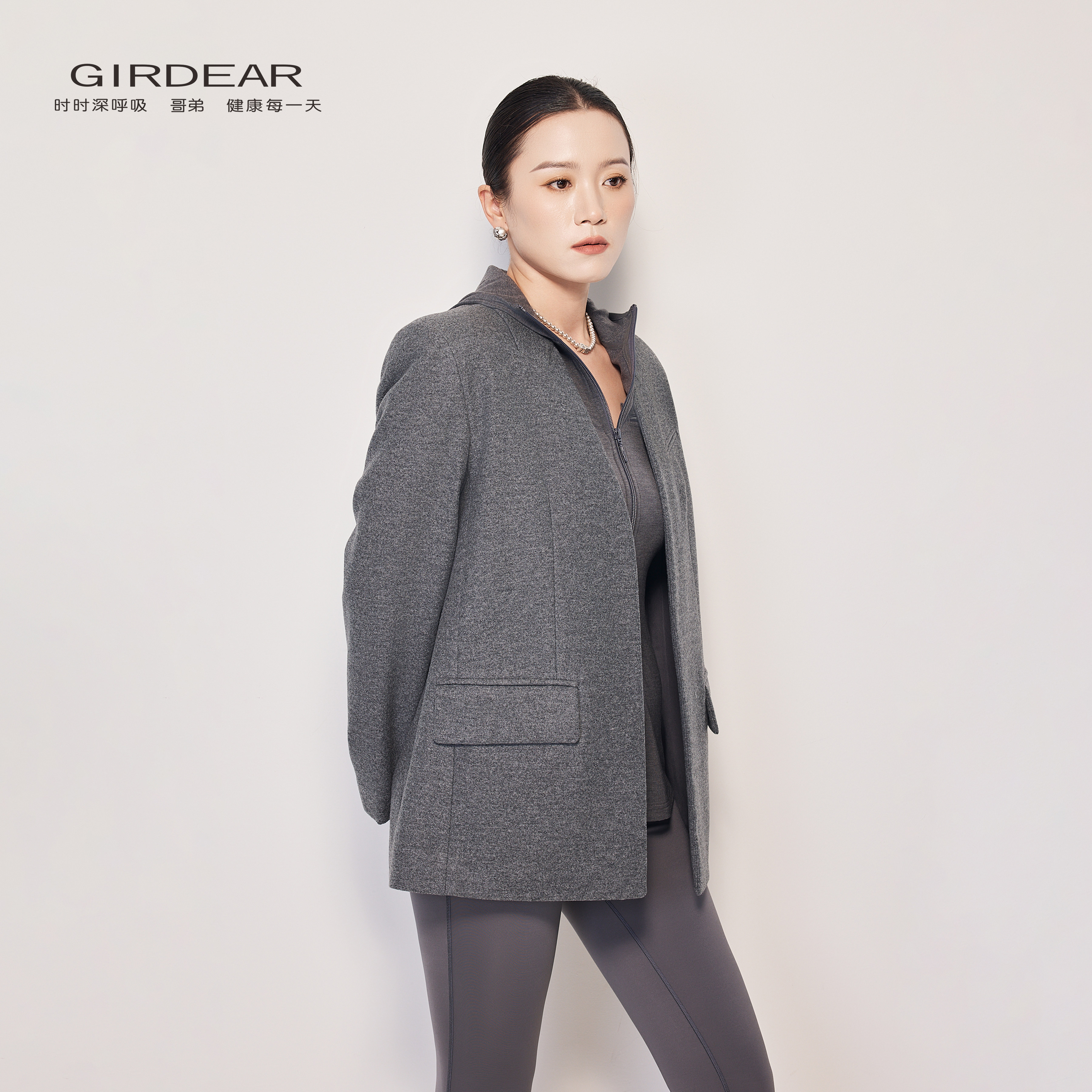 哥弟无领羊毛西装外套女宽松外套