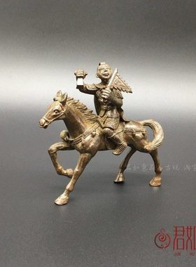 仿古包浆实心纯铜马上封侯摆件令牌猴子骑马小铜件铜马千里马茶宠