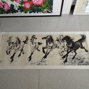 徐悲鸿八骏图国画马水墨画艺术微喷高清复制画客厅办公室装饰画