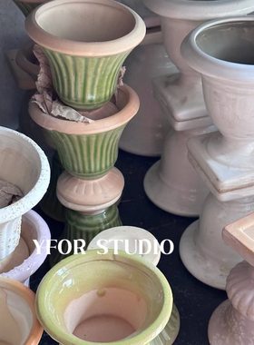 【YFOR】法式复古可爱作旧高脚杯迷你多肉风信子陶瓷小花盆花翁