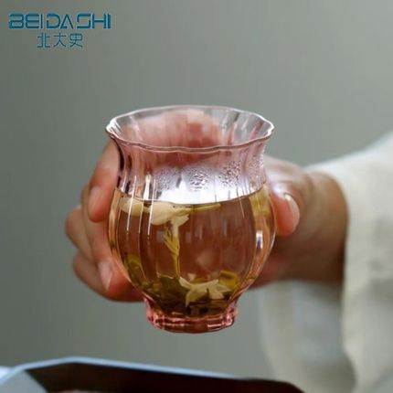 粉色茶杯个人专用高档女士主人杯玻璃品茗杯家用大号耐热功夫茶杯