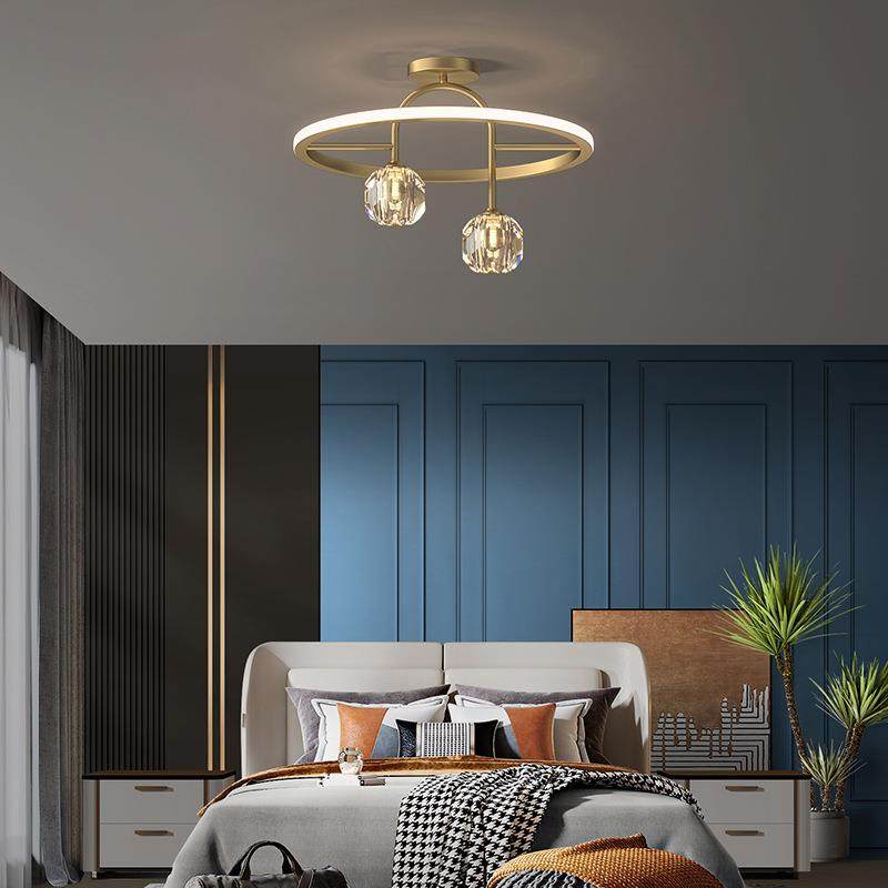 全铜水晶吸顶灯轻奢现代简约书房间创意走廊过道北欧卧室灯具