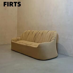 意大利设计中古风褶皱布艺沙发客厅复古风老钱风折中主义三人沙发