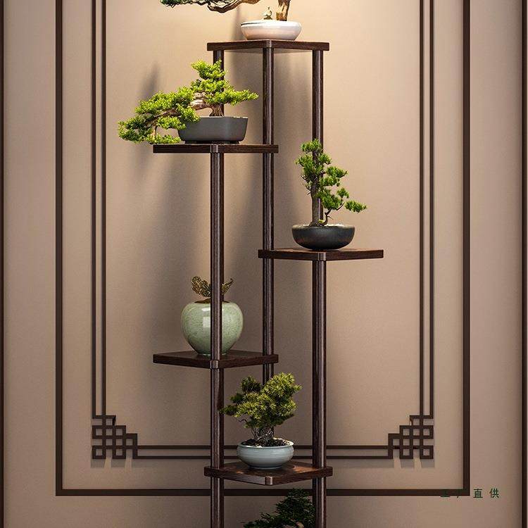 博古架实木中式多层茶具收纳展示落地置物架花架客厅阳台2025新款