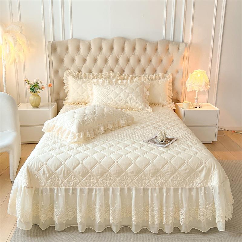 A类水洗棉夹棉床盖四件套炕罩榻榻米加厚床单4件套韩式公主风