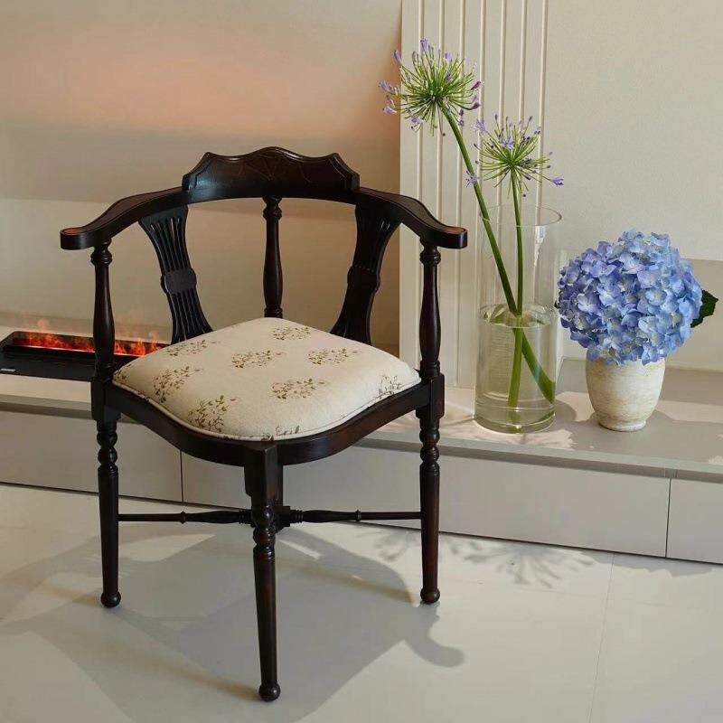 中古复古实木三角椅家用餐桌餐椅卧室书房靠背椅子咖啡厅化妆椅子