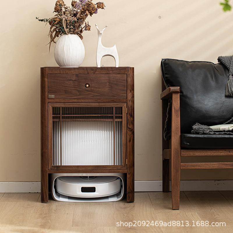 胡桃木扫地机器人基站收纳柜云鲸科沃斯可移动沙发边柜茶柜置物架
