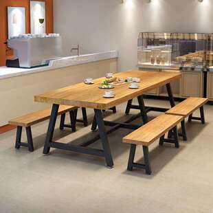 大型原木大板餐桌拼色简约实木铁艺餐桌椅咖啡厅长桌多人餐饮桌椅