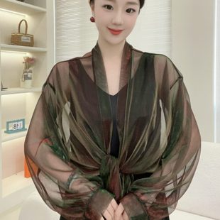 长款 夏披肩渐变女纯色夏季 2024开衫 百搭日色气质新款 遮阳宽松薄款