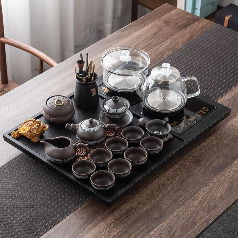 德化人造乌金石茶盘台茶具套装家用大小号石材茶海全自动烧水泡茶