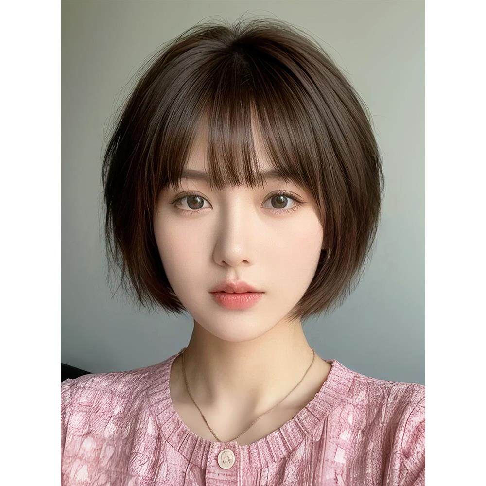 假发女全头套短发真发全真人发丝波波头自然减龄光头整顶假发头套