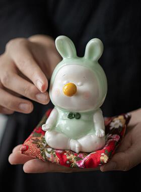 九造2023兔年陶瓷萌兔饰品创意茶几桌面装饰生肖吉祥物礼品