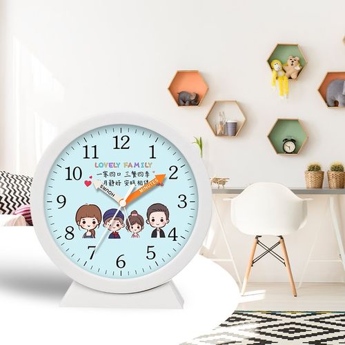 天极星闹钟一家人温馨桌面小摆件卡通静音可爱小礼物男女生扫描