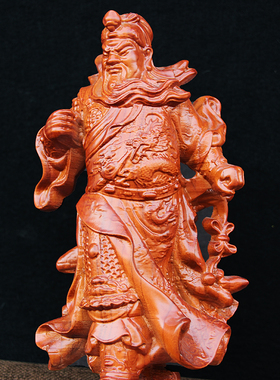 桃木关公木雕神像摆件木质汽车内桌面客厅供奉用品做生意