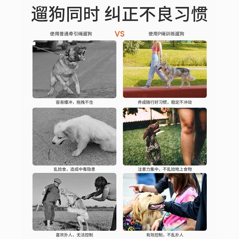 Howgo训练P绳狗狗牵引绳 小中大型犬p链防爆冲半P链狗绳子遛狗带