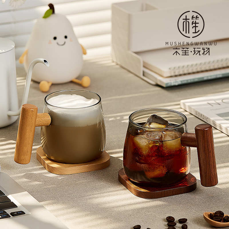 木笙玩物水杯玻璃杯子家用喝水高颜值马克杯挂耳咖啡杯高档精致