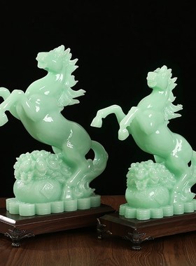玉石马到成功招财摆件客厅玄关电视柜老板领导办公室桌书房装饰品