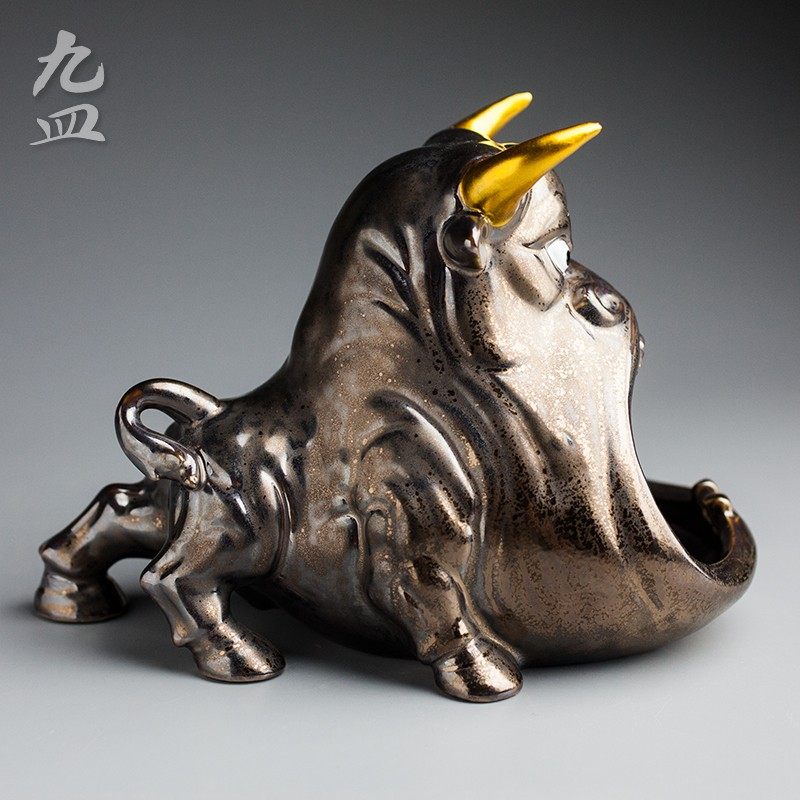 九皿牛气冲天烟灰缸创意个性卡通家用防飞灰陶瓷大容量烟缸摆件