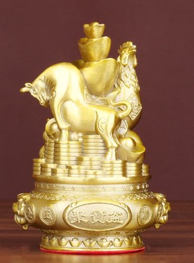 黄铜三合一十二生肖摆件铜鼠牛虎兔龙蛇马羊猴鸡狗猪12全套工艺品