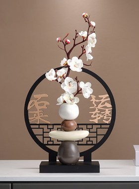 时来运转平衡石头新中式摆件客厅隔断电视柜入门玄关博古架装饰品