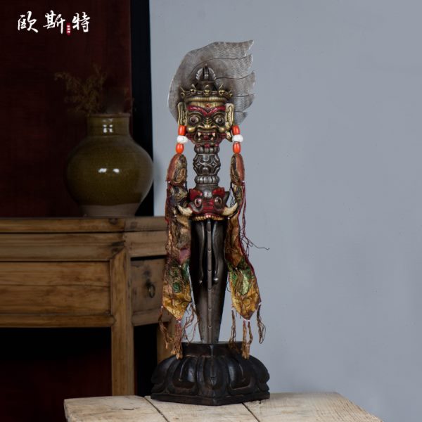 尼泊尔铁做旧飘带五股金刚杵家用供具供具带底座普巴金刚橛高60cm