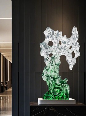 抽象太湖石摆件酒店大堂别v墅玄关透明树脂落地雕塑软装饰工艺术