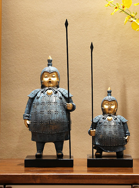 新中式国风搞笑复古兵马俑摆件客厅玄关电视柜酒柜U装饰品乔迁礼