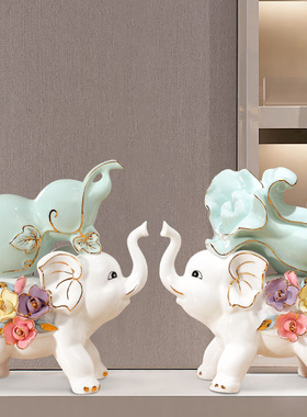 新中式白菜大象一对客厅招财葫芦摆件玄关电N视柜家居装饰开业礼