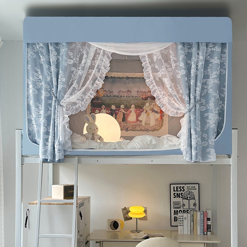 A类无涂层强遮光学生宿舍蚊帐床帘一体式全包上下V铺通用法式窗帘