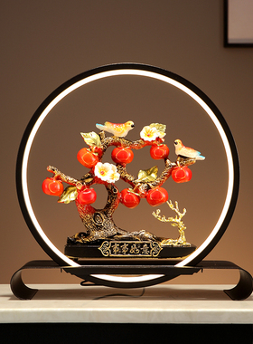 事事如意柿子摆件发光桌r面玄关酒柜装饰电视柜新中式乔迁之喜礼