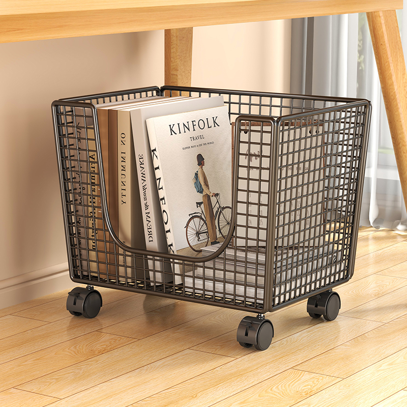 桌下移动书架书本收纳盒可移动家用放存J神器学生带轮小推车收纳